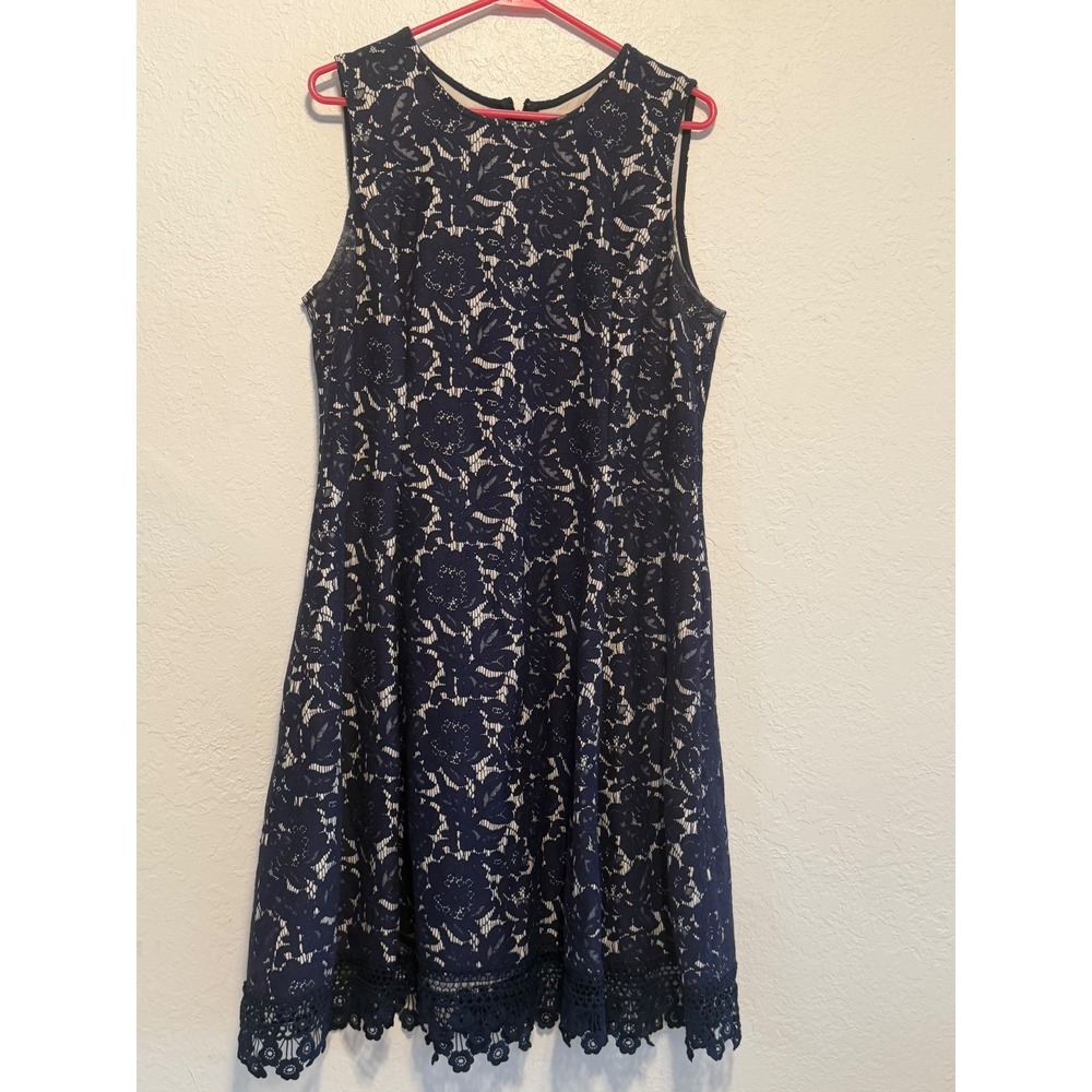 Donna Ricco New York Navy Blue Floral Lace Sleeveless A-Line Dress Size 16